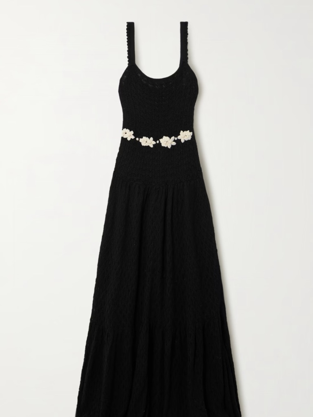 Agua Bendita Black Crochet Maxi Dress with Cream Floral Waist